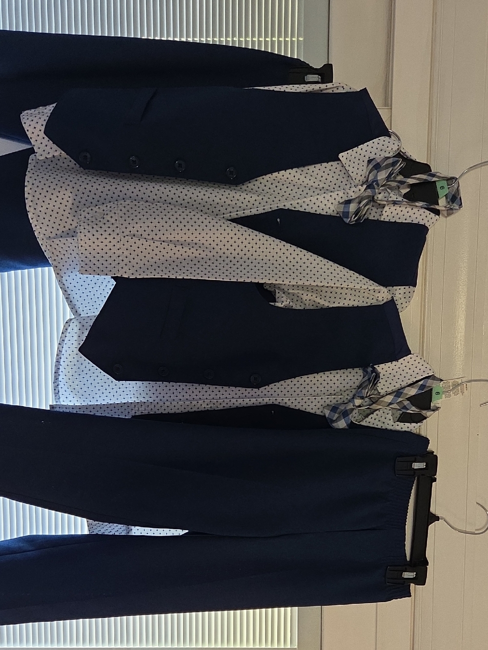 Van Heusen Navy Blue Vest & Pants Set with White Polka Dot Shirt Wedding Church